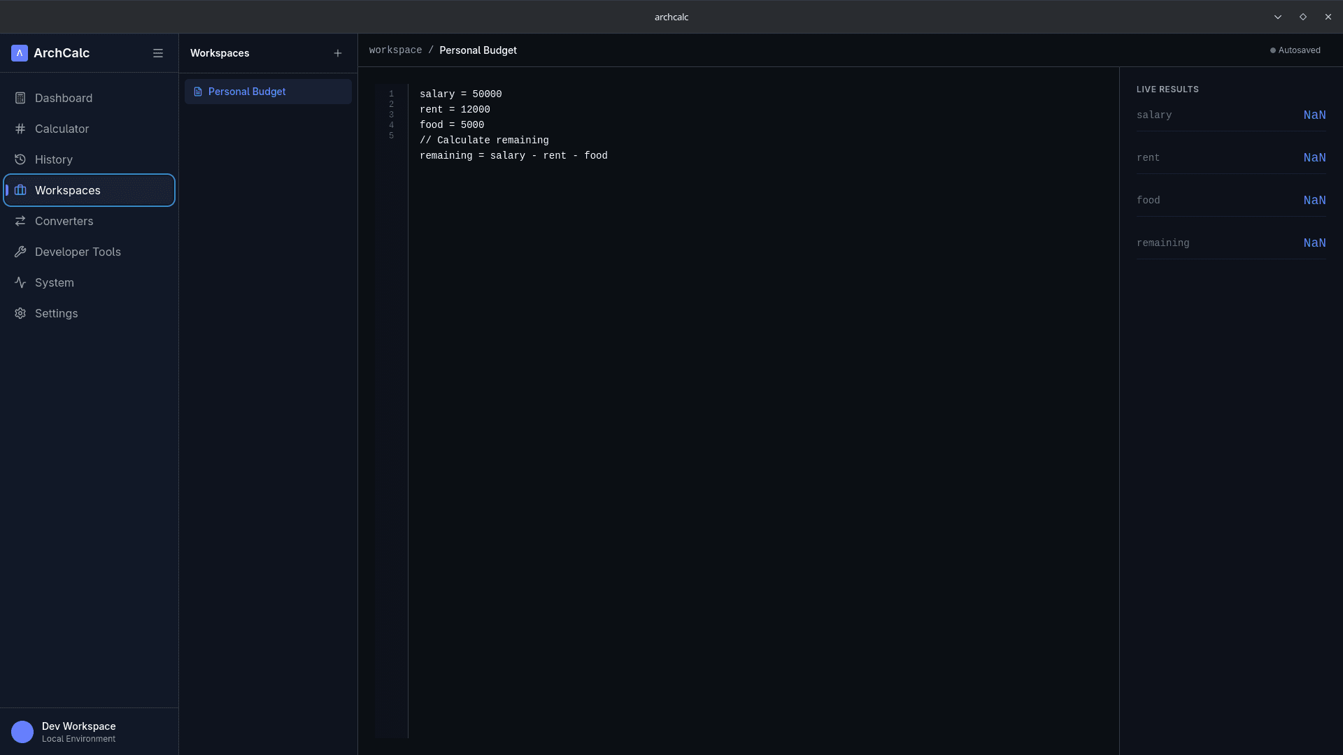 Workspace Feature